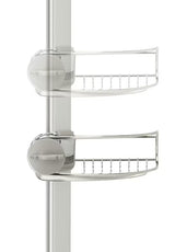 Nastavitelná sprchová tyč Simplehuman Shower caddy s drátěnými poličkami do rohu v nerezovém provedení.