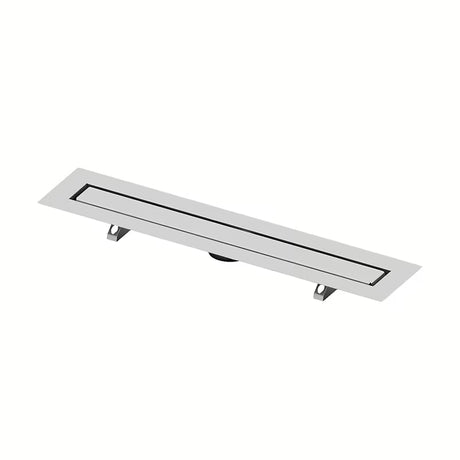 Nerezový sprchový žlab Tece Drainline 120 cm s roštem pro nalepení dlažby v lesklém provedení.