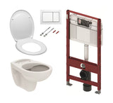 Akční závěsný WC set TECE 5v1 s podomítkovou nádrží, bílým tlačítkem TECEbase, rimless WC a sedátkem SoftClose