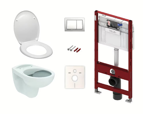Závěsný WC set Siko S-Line Pro s podomítkovou nádrží TECE a chromovým tlačítkem TECEbase