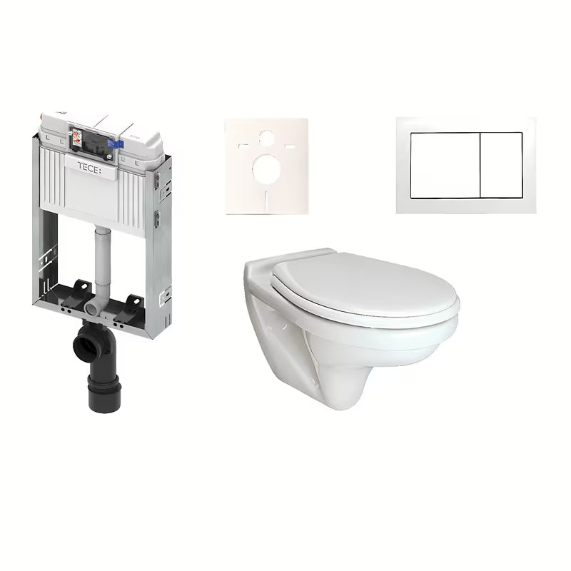 Závěsný WC set Vidima S-Line Pro s podomítkovou nádržkou TECE a bílým ovládacím tlačítkem