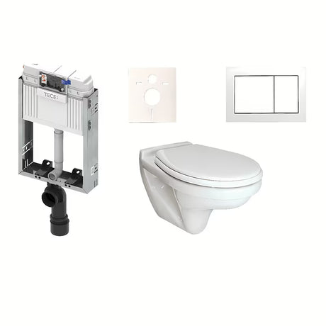 Závěsný WC set Vidima S-Line Pro s podomítkovou nádržkou TECE a bílým ovládacím tlačítkem