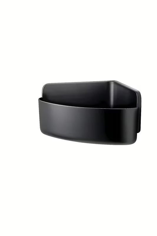 Rohová sprchová polička Tesa v matné černé barvě s montáží bez vrtání pomocí Powerstrips Waterproof.