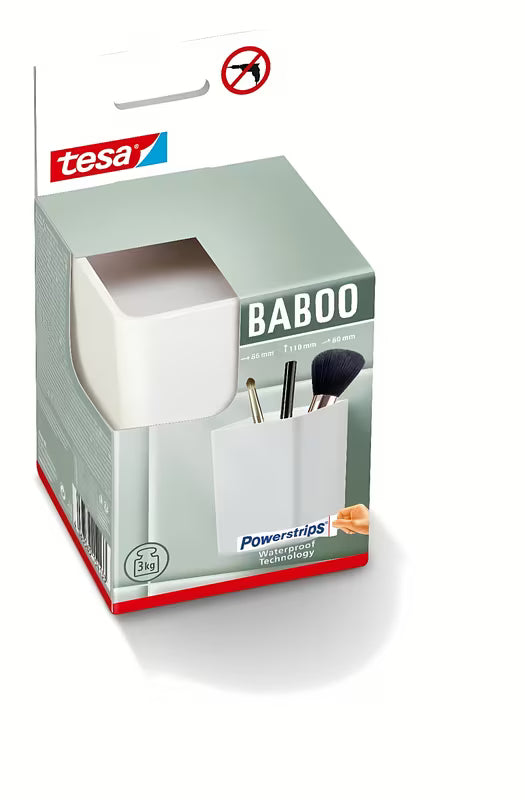 Bílá nástěnná polička tesa Baboo bez vrtání s lepicí technologií tesa Powerstrips Waterproof