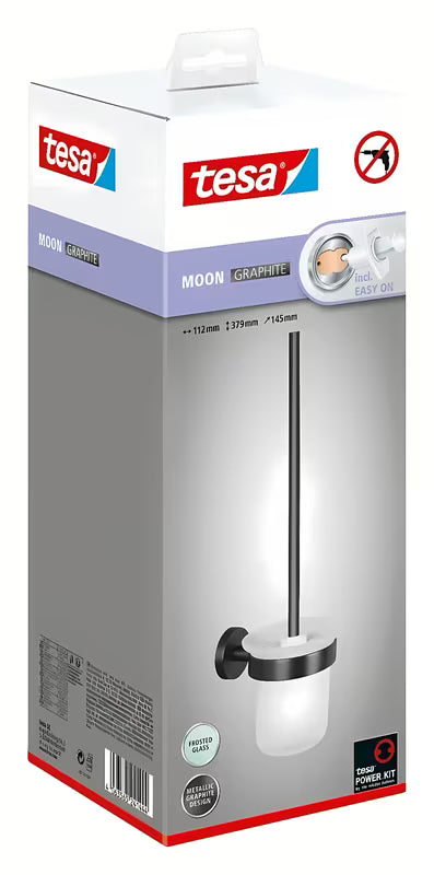 Tesa WC štětka v kartáčovaném hard graphite s montáží bez vrtání Power.Kit a matnou skleněnou nádobkou