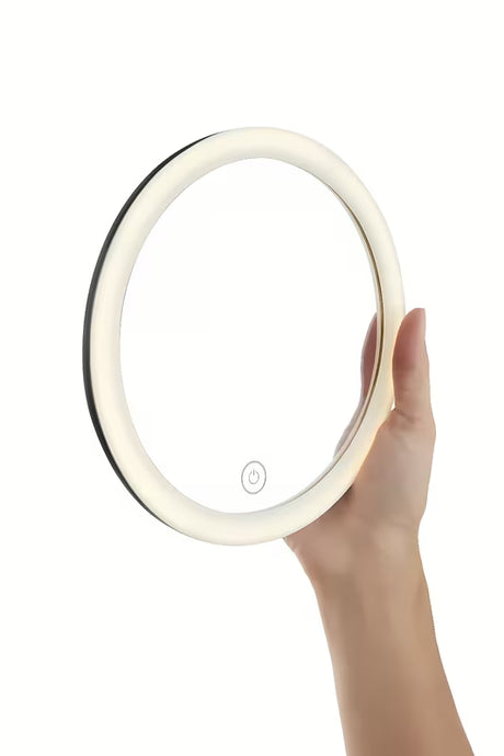 Černé LED kosmetické zrcátko tesa Visioon s otočným ramenem a dotykovým ovládáním jasu