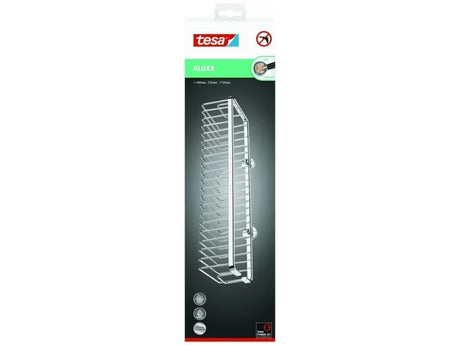 Chromový široký košík do sprchy Tesa Aluxx s montáží bez vrtání pomocí technologie tesa® Power.Kit.