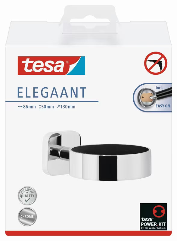 Chromový nástěnný držák fénu Tesa Elegaant s montáží bez vrtání Power.Kit