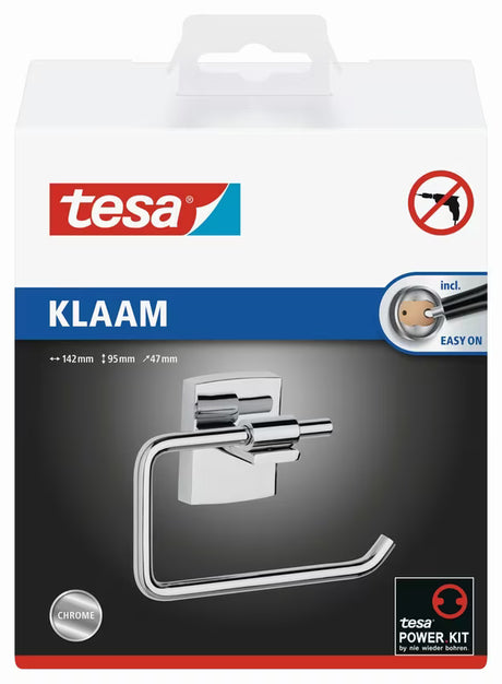 Chromovaný držák toaletního papíru Tesa Klaam se samolepicí montáží Power.Kit bez vrtání