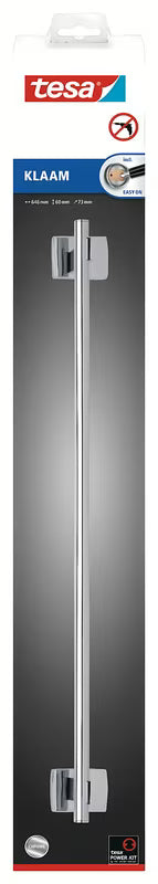 Chromový držák ručníků Tesa Klaam bez vrtání se systémem Power.Kit v moderním hranatém designu.