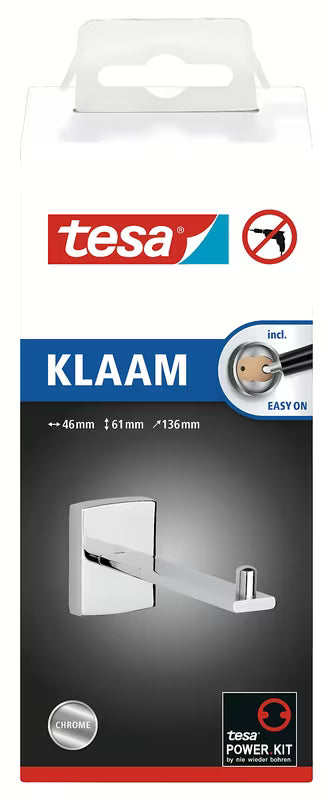 Chromovaný držák toaletního papíru tesa Klaam s montáží bez vrtání pomocí technologie Power.Kit.