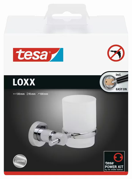 Chromový držák skleničky a kartáčků Tesa Loxx s matným sklem na stěnu