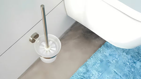 WC štětka Tesa Moon v kartáčované oceli se saténovou skleněnou nádobou, montáž bez vrtání