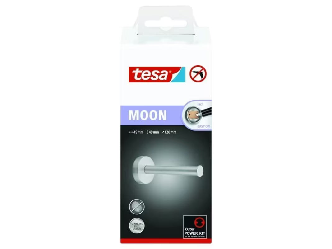 Držák toaletního papíru Tesa Moon v provedení kartáčovaná ocel s montáží bez vrtání Power.Kit.