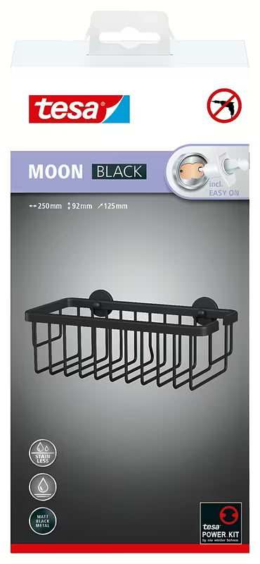 Matně černý sprchový košík Tesa Moon Black s montáží bez vrtání pomocí lepicí technologie tesa Power.Kit.
