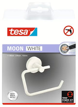 Matně bílý držák toaletního papíru bez víka Tesa Moon Black s lepicí montáží tesa® Power.Kit