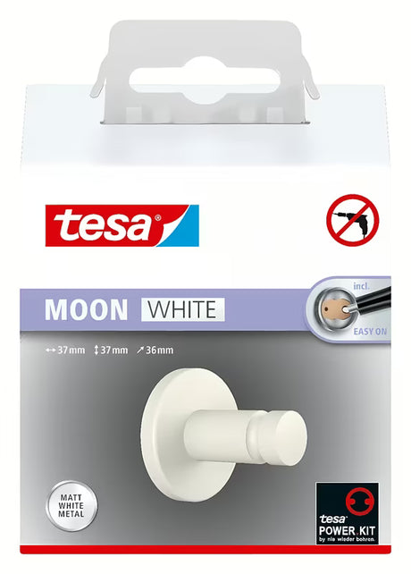 Matně bílý háček na ručníky Tesa Moon Black s lepicí montáží bez vrtání