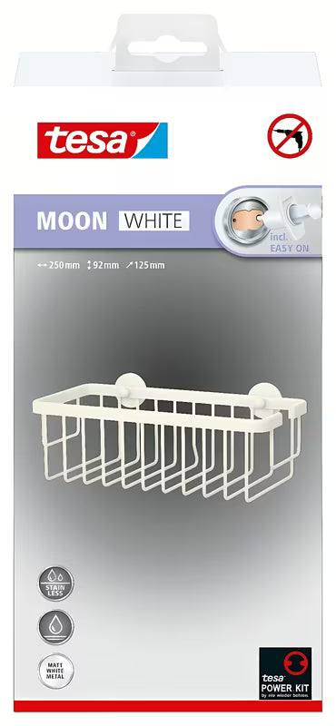 Matně bílý sprchový košík Tesa Moon Black s lepicí montáží bez vrtání.
