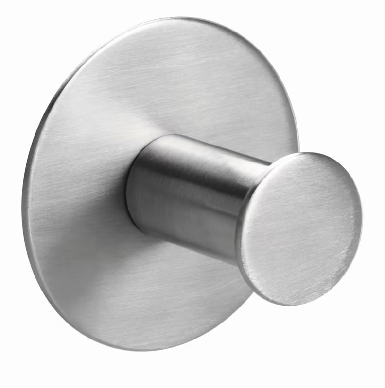 Tesa PowerButton Classic kovový háček z kartáčované oceli pro montáž bez vrtání na obklady.