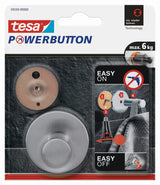 Tesa PowerButton Classic kovový háček z kartáčované oceli pro montáž bez vrtání na obklady.