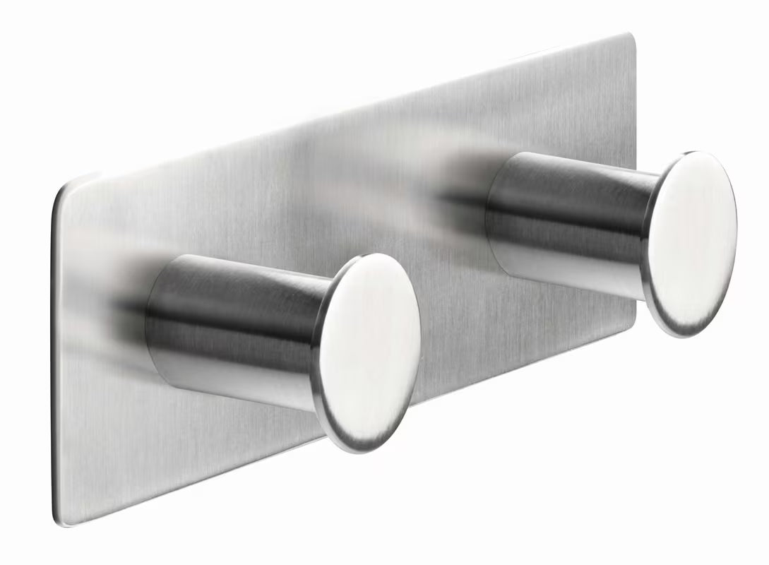 Dvojháček Tesa PowerButton z kartáčované nerezové oceli pro montáž bez vrtání na tvrdé povrchy.