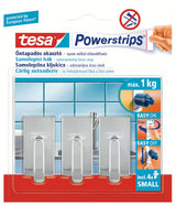 Chromový háček Tesa Powerstrips pro upevnění bez vrtání na hladké pevné povrchy.