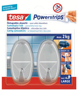 Velké samolepicí háčky Tesa Powerstrips s chromovým vzhledem pro montáž bez vrtání