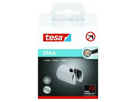 Chromovaný držák sprchové hlavice Tesa Spaa pro montáž lepením bez vrtání.
