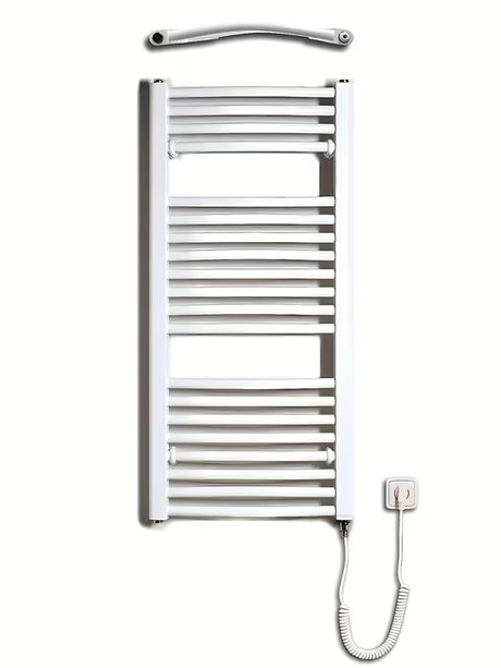 Bílý elektrický trubkový radiátor Thermal Trend KDOE 450x960 mm s topnou tyčí a kabelem do zásuvky.