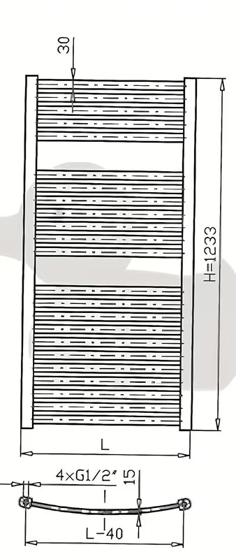 Bílý kombinovaný trubkový radiátor Thermal Trend Km o rozměru 123,3x90 cm.