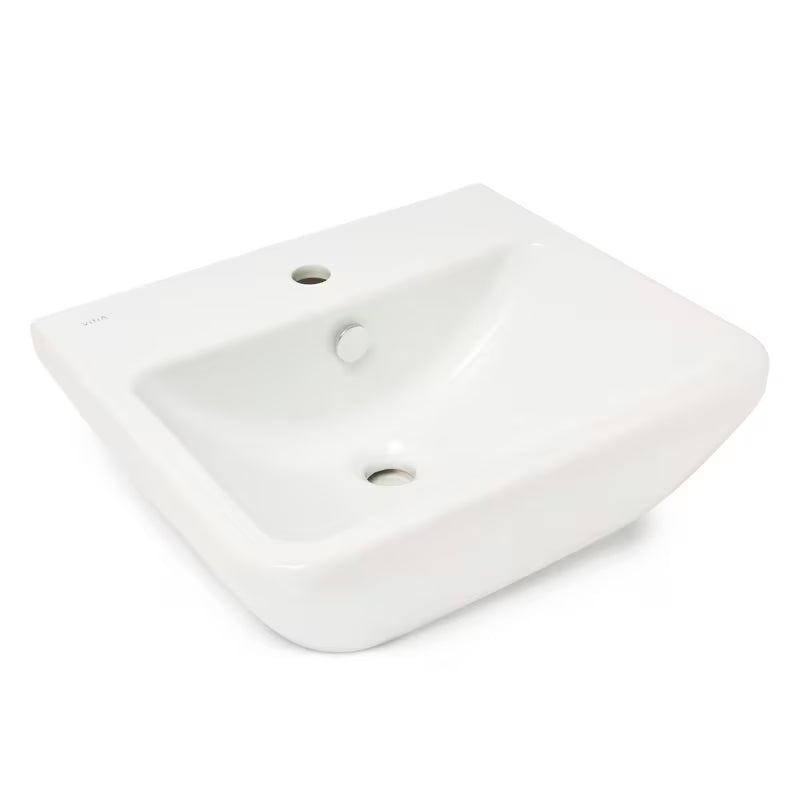 Závěsné umyvadlo Vitra Integra 50x43 cm s otvorem pro baterii uprostřed v bílé barvě.