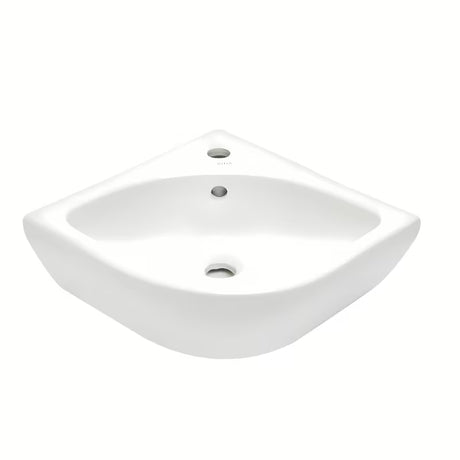 Bílé rohové umývátko VitrA Integra 56x40 cm s přepadem a otvorem pro baterii uprostřed
