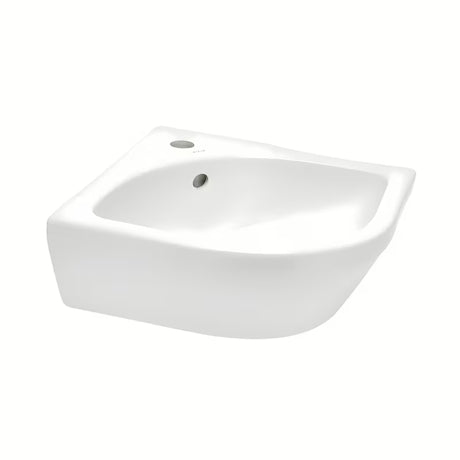 Bílé rohové umývátko VitrA Integra 56x40 cm s přepadem a otvorem pro baterii uprostřed