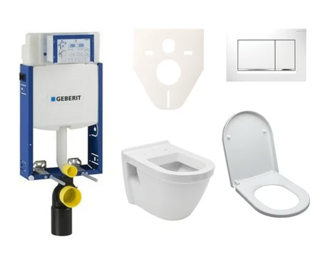 Závěsný WC set Vitra Integra s podomítkovou nádržkou Geberit a sedátkem v bílém provedení.
