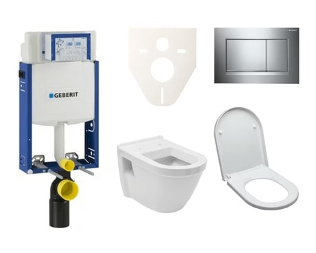Závěsný WC set VitrA Integra k zazdění s modulem, nádržkou Geberit a sedátkem.