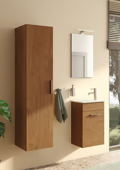 Kompaktní koupelnová sestava Vitra Mia 39x28 cm v dekoru zlatý dub se skříňkou, umyvadlem a zrcadlem