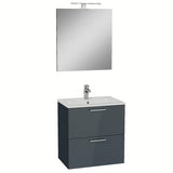 Koupelnová sestava Vitra Mia v antracitové barvě s umyvadlem, závěsnou skříňkou, zrcadlem a LED osvětlením.