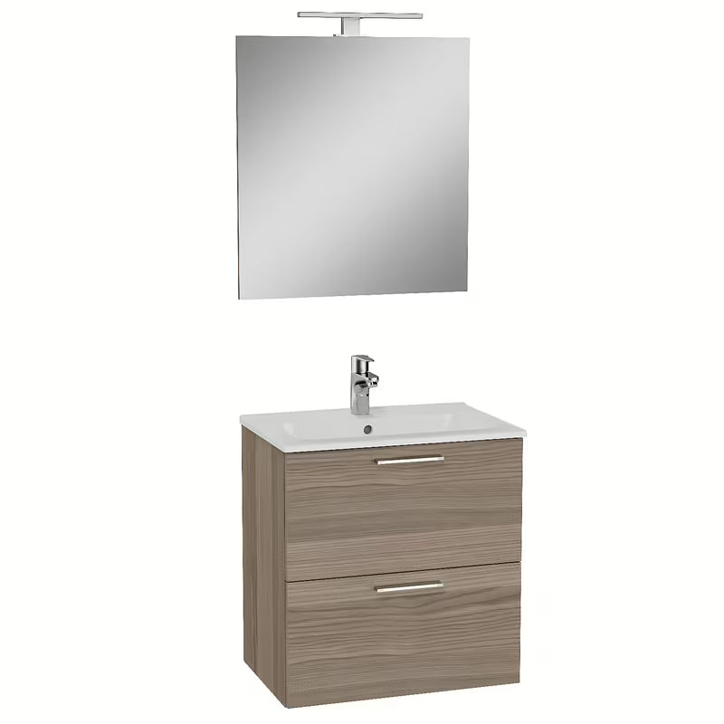 Koupelnová sestava Vitra Mia 59 x 39,5 cm v dekoru cordoba se skříňkou, umyvadlem, zrcadlem a LED osvětlením