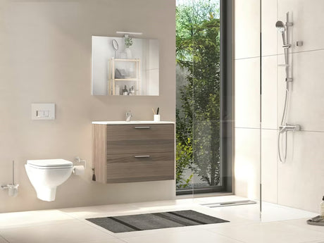 Koupelnová sestava Vitra Mia 59 x 39,5 cm v dekoru cordoba se skříňkou, umyvadlem, zrcadlem a LED osvětlením