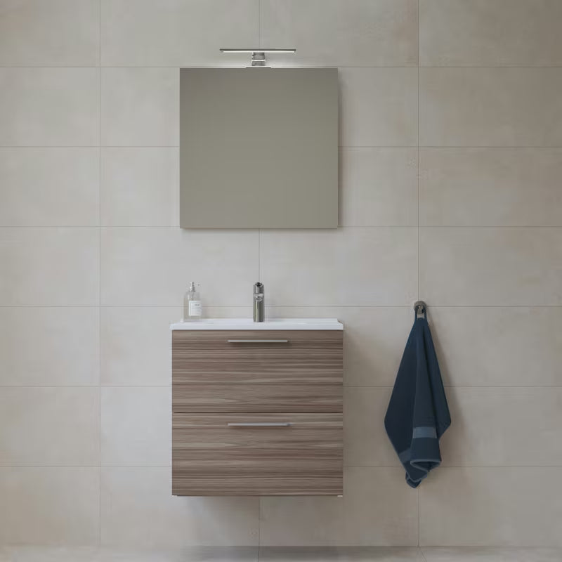 Koupelnová sestava Vitra Mia 59 x 39,5 cm v dekoru cordoba se skříňkou, umyvadlem, zrcadlem a LED osvětlením