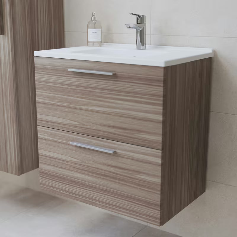 Koupelnová sestava Vitra Mia 59 x 39,5 cm v dekoru cordoba se skříňkou, umyvadlem, zrcadlem a LED osvětlením