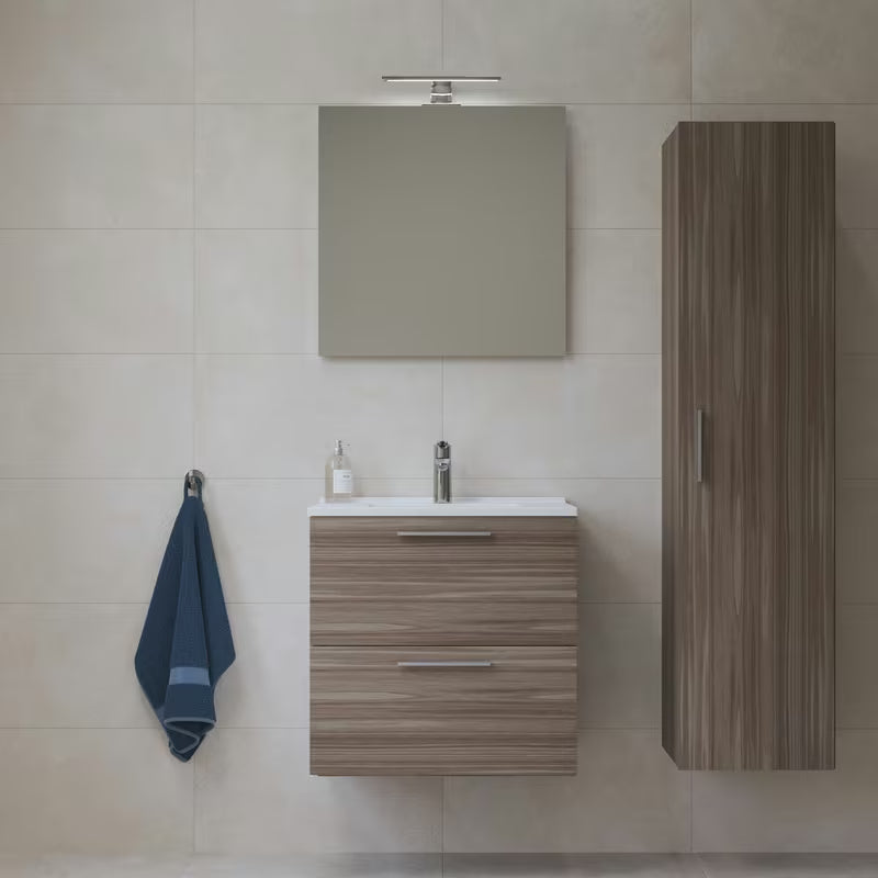 Koupelnová sestava Vitra Mia 59 x 39,5 cm v dekoru cordoba se skříňkou, umyvadlem, zrcadlem a LED osvětlením