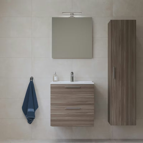 Koupelnová sestava Vitra Mia 59 x 39,5 cm v dekoru cordoba se skříňkou, umyvadlem, zrcadlem a LED osvětlením