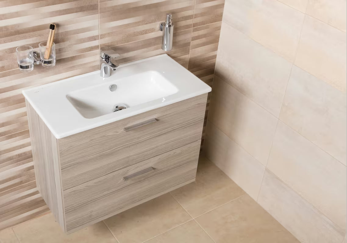 Koupelnová sestava Vitra Mia 79 x 39,5 cm v dekoru cordoba se skříňkou, umyvadlem, zrcadlem a LED světlem