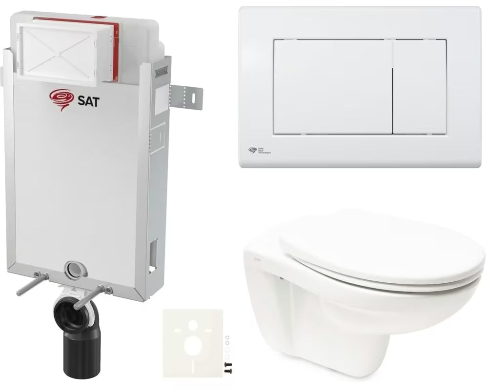 Závěsný WC set Vitra Normus s modulem k zazdění, ovládacím tlačítkem SAT a WC sedátkem v bílé barvě