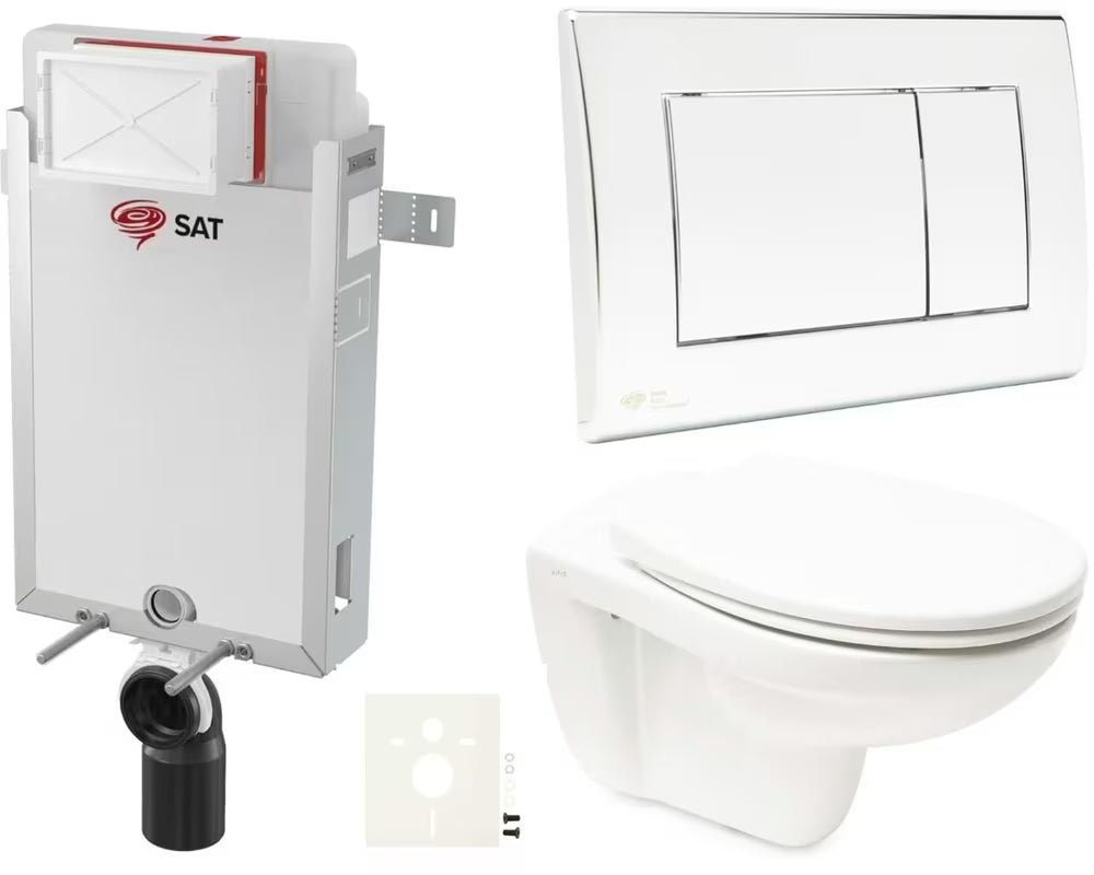 Závěsný WC set Vitra Normus s modulem k zazdění, nádržkou SAT, ovládacím tlačítkem a sedátkem