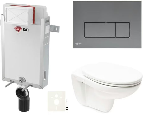 Závěsný WC set Vitra Normus s modulem k zazdění, nádržkou, tlačítkem SAT gun metal mat a sedátkem