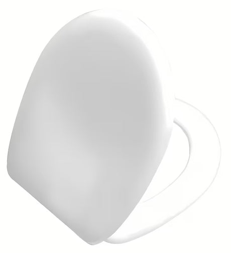 Bílé WC sedátko VitrA Ricordi z duroplastu s kovovými panty a hladkým, snadno omyvatelným povrchem.