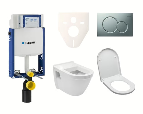 Závěsný WC set Vitra Integra s modulem k zazdění a nádržkou Geberit pro moderní koupelnu.