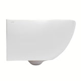 Bílé závěsné WC VitrA Shift bez splachovacího okruhu se skrytým uchycením a oblým tvarem.